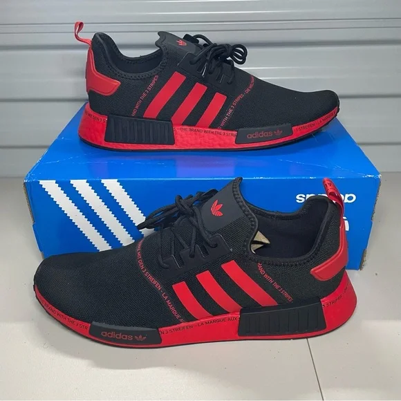 Adidas NMD R1 Black Vivid Red Size 14 HP2971 Men’s Shoes NEW. - Picture 1 of 5